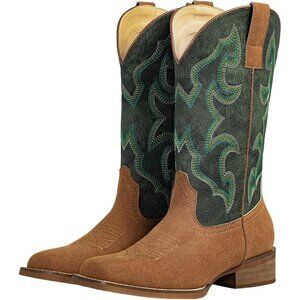 SheSole Woman Green Square Toe TwoTone Cowboy Boots Cowgirl Riding Western